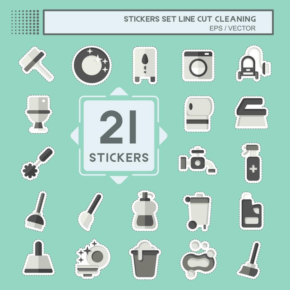 Sticker line cut Set Cleaning. related to Household Appliance symbol. simple design editable. simple illustration vector