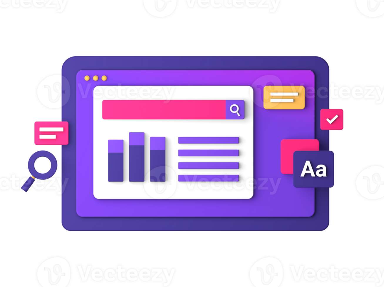 3d purple illustration icon of working on a business job front for UI UX web mobile apps social media ads design png