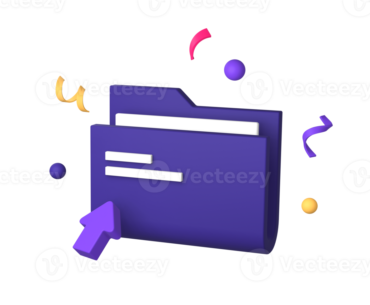 3d púrpura ilustración icono de carpeta archivo con puntero cursor para ui ux social medios de comunicación anuncios diseño png