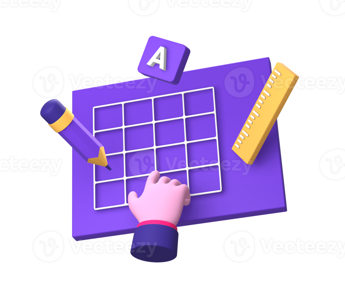 3d purple illustration icon of creative design and planning with hand gesture for UI UX social media ads design png