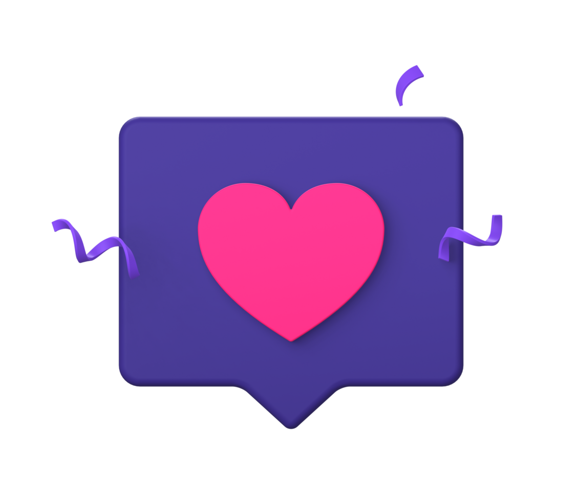 3d purple illustration icon of social media like and love for UI UX social media ads design png