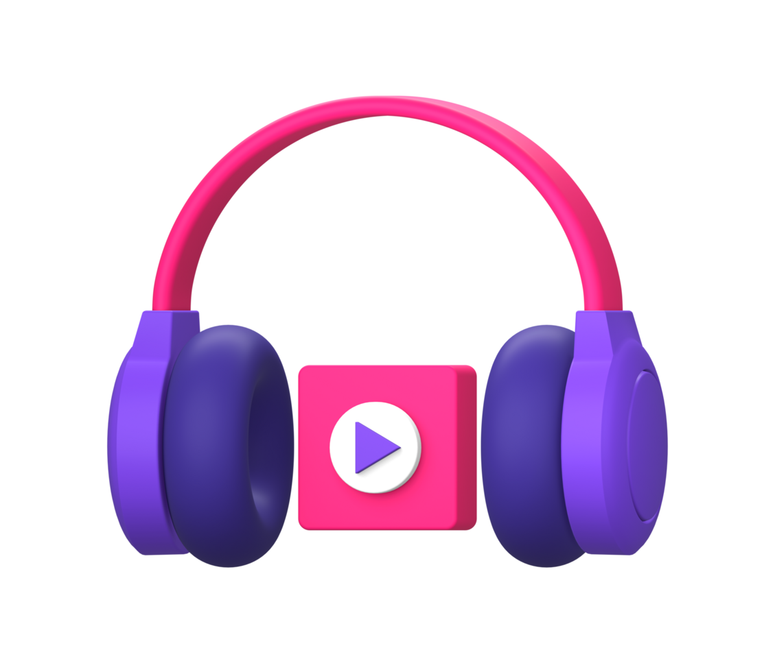 3d purple illustration icon of using headphone for online streaming with video side for UI UX social media ads design png