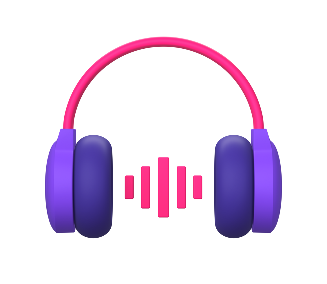 3d purple illustration icon of using headphone for online streaming with music form for UI UX social media ads design png
