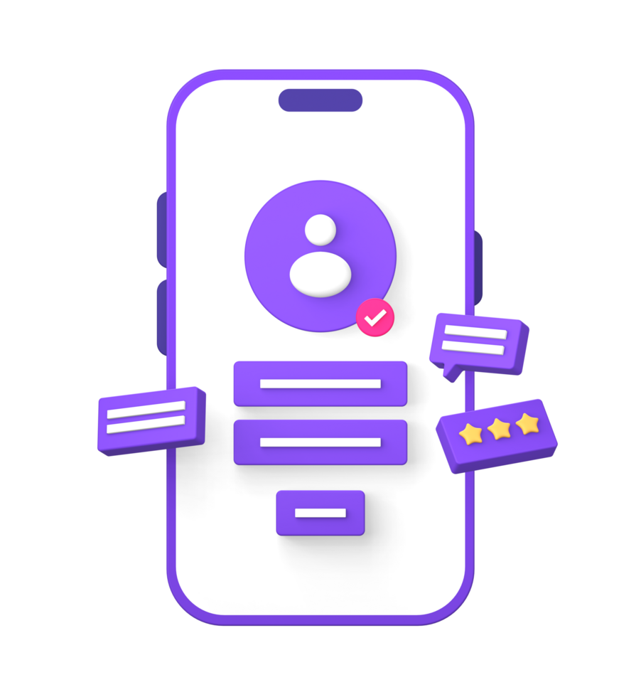 3d purple illustration icon of using smartphone for login or sign in to social media app account profile png