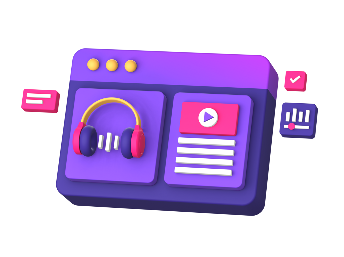 3d purple illustration icon of streaming music and video online for UI UX social media ads design png