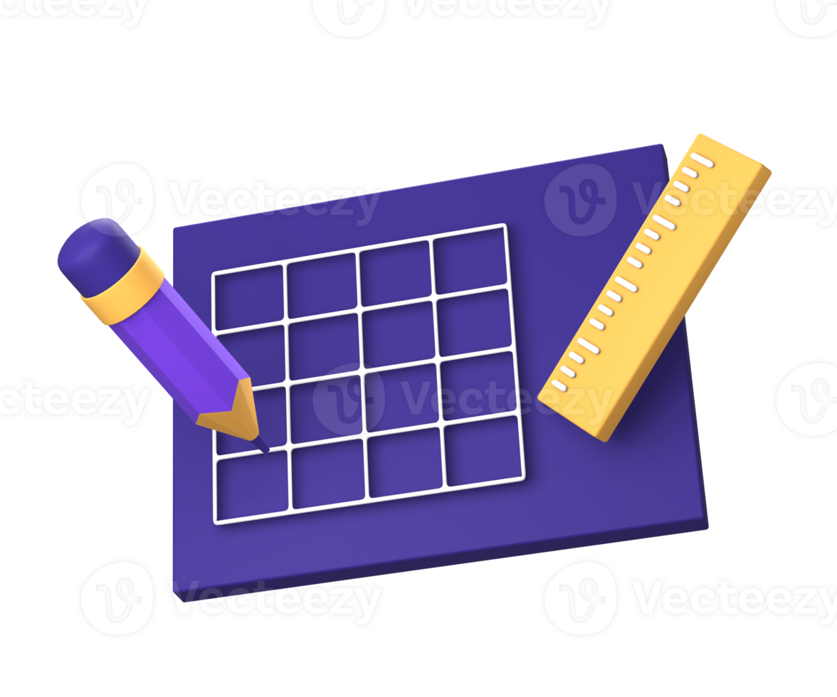 3d purple illustration icon of creative design and planning for UI UX social media ads design png