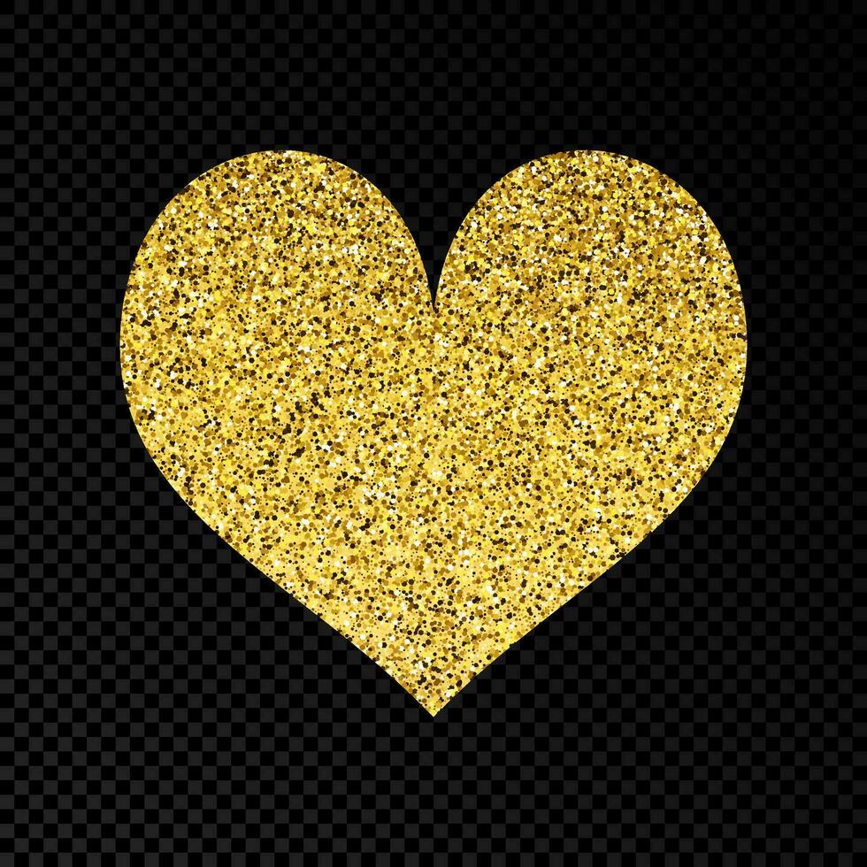 Gold glittering heart on dark background. Background with gold sparkles and glitter effect. Vector illustration