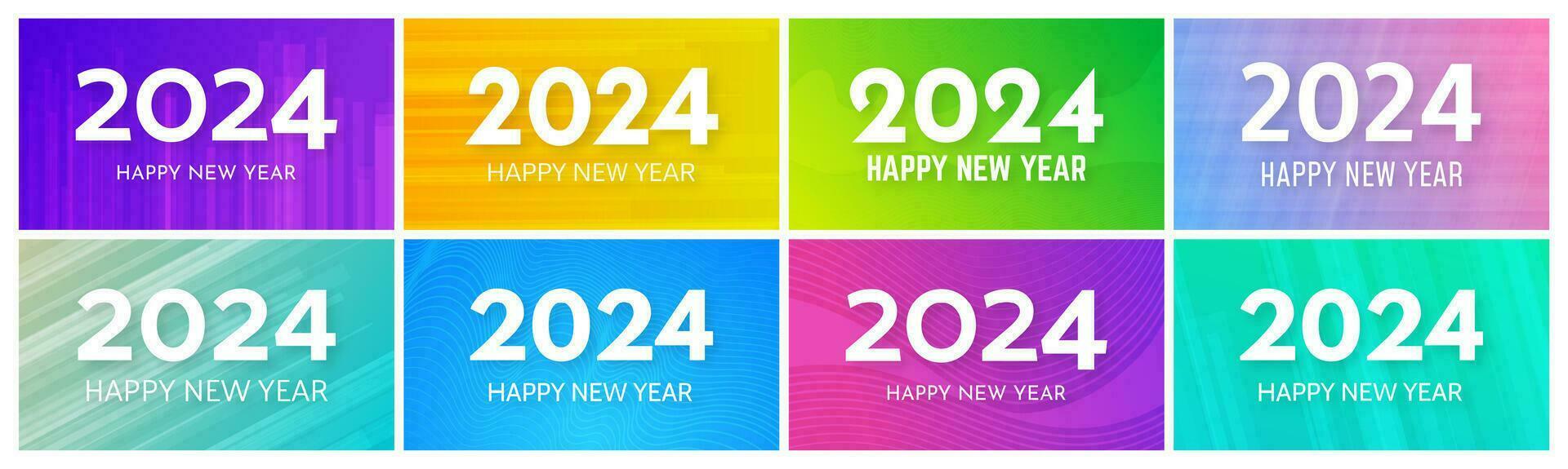 2024 Happy New Year on colorful backgrounds vector