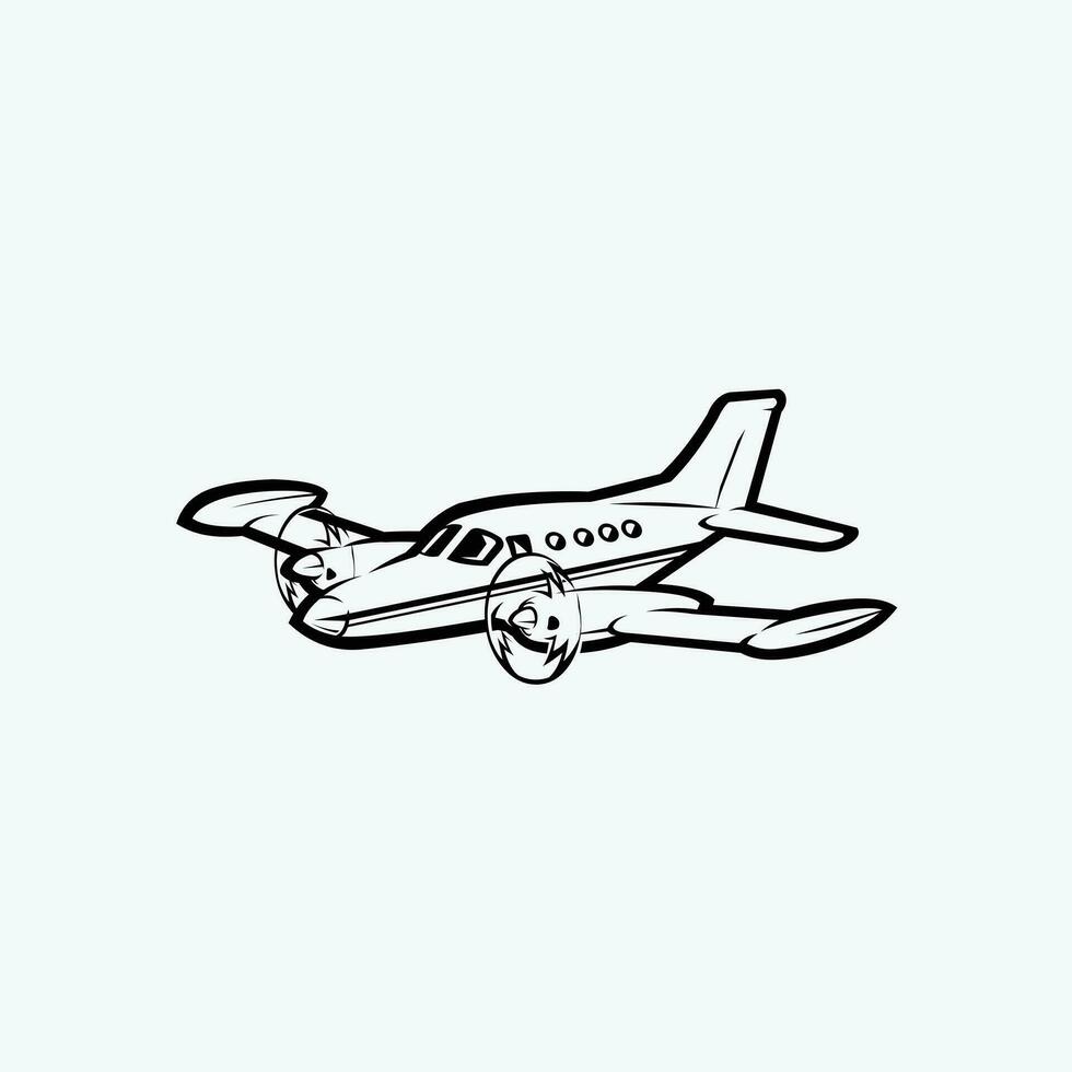 Small Plane Vector Isolated. Private Biplane Silhouette Monochrome Vector