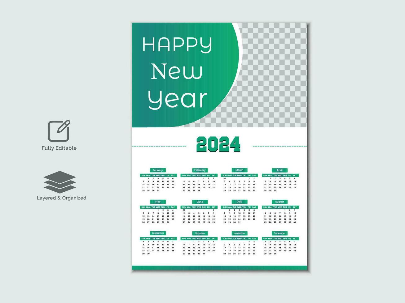 Creative modern 2024 new year calendar design vector