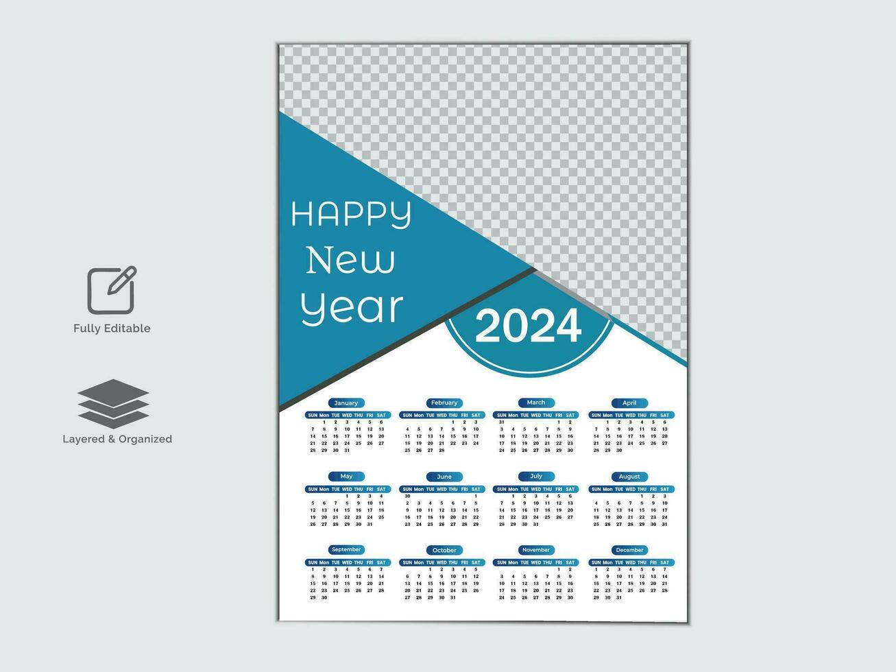 creativo moderno 2024 nuevo año calendario diseño vector