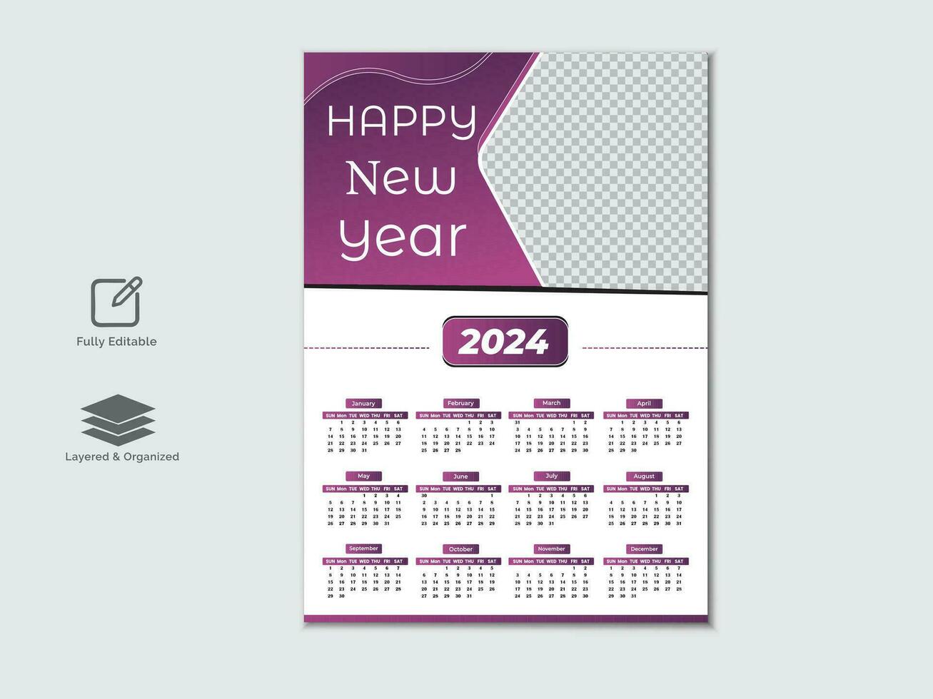 Creative modern 2024 new year calendar design vector