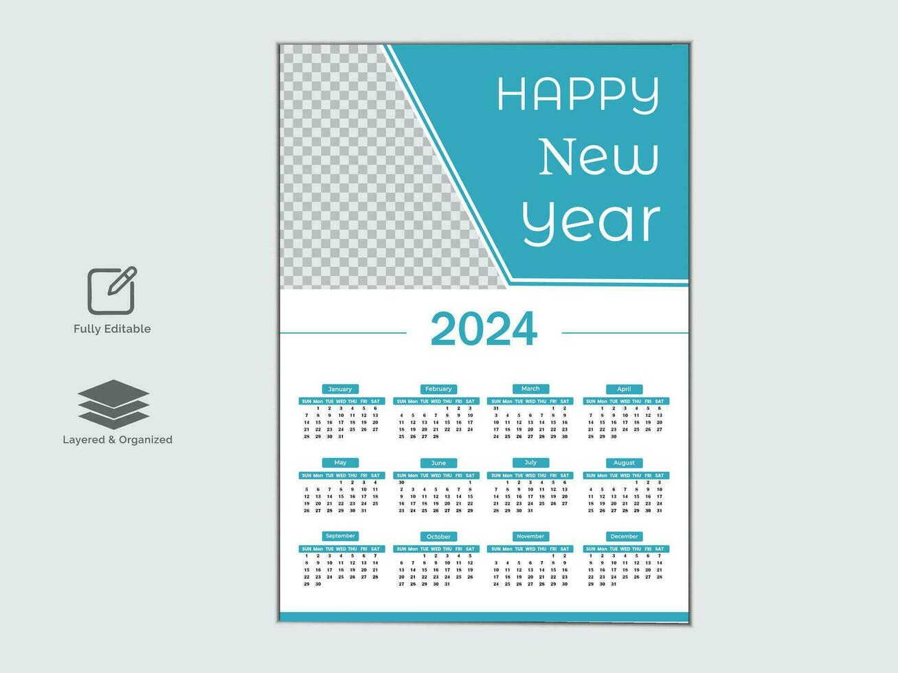 creativo moderno 2024 nuevo año calendario diseño vector