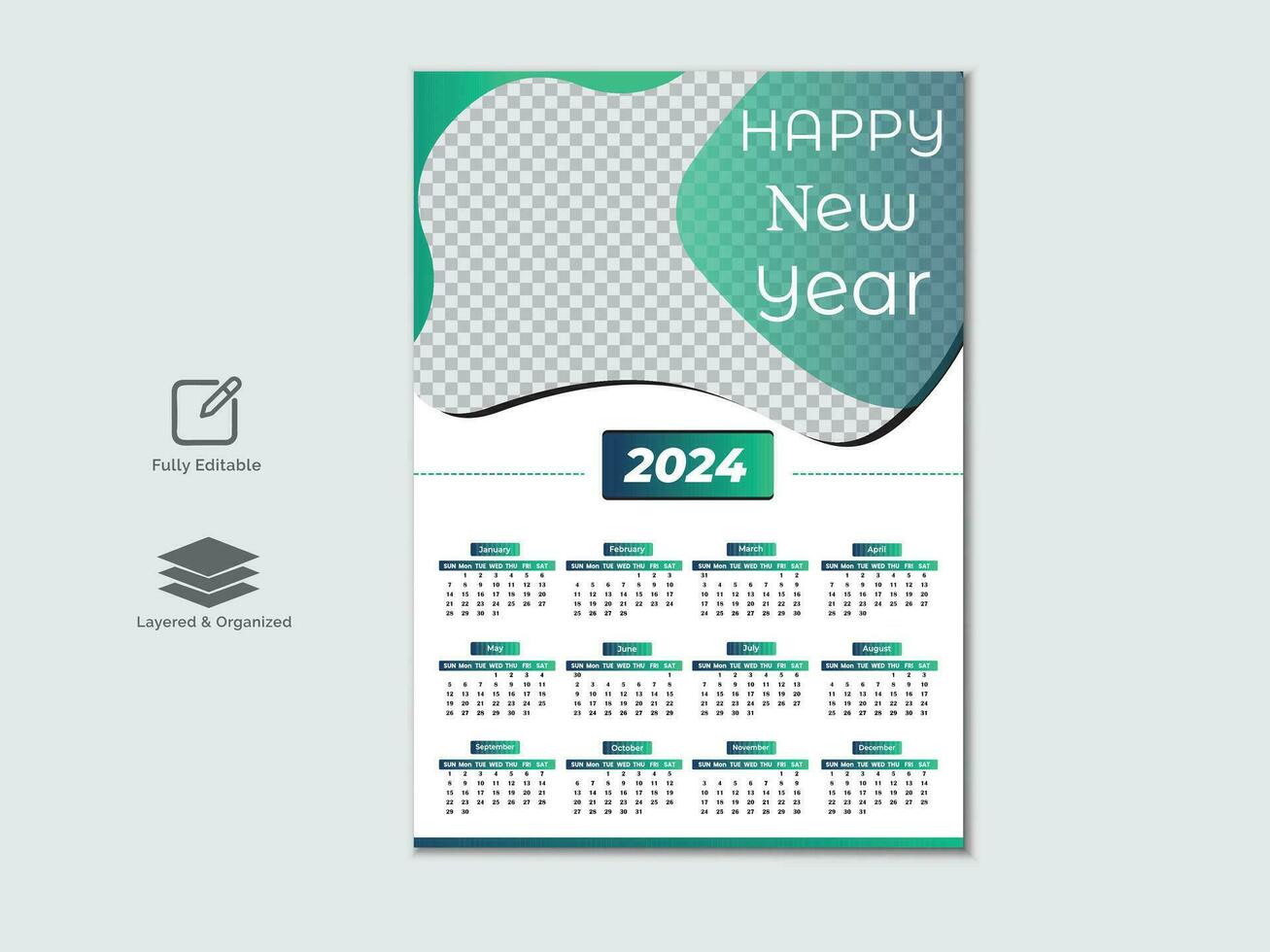 Creative modern 2024 new year calendar design vector