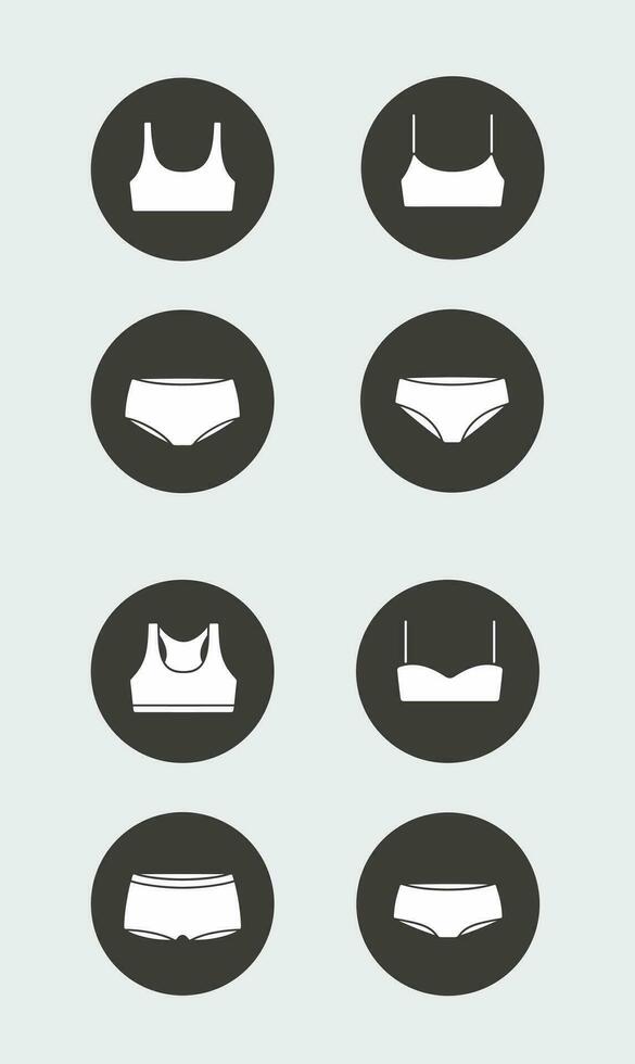 Women's sport underwear. Bra and panties icon in the circle. Vector illustration.