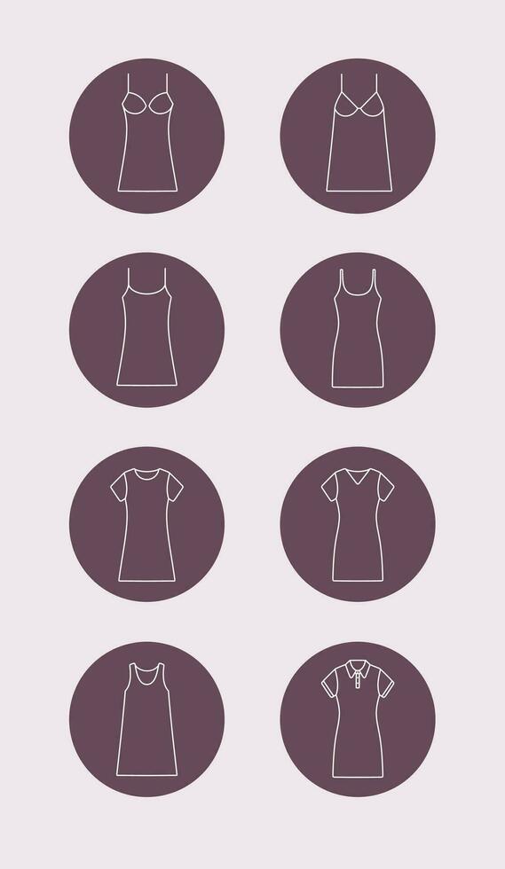 Women's dress line icon in the circle. Vector illustration.