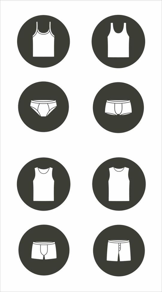 Mens underwear. Tank top and boxer pants. Clothes icon in the circle. Vector illustration.