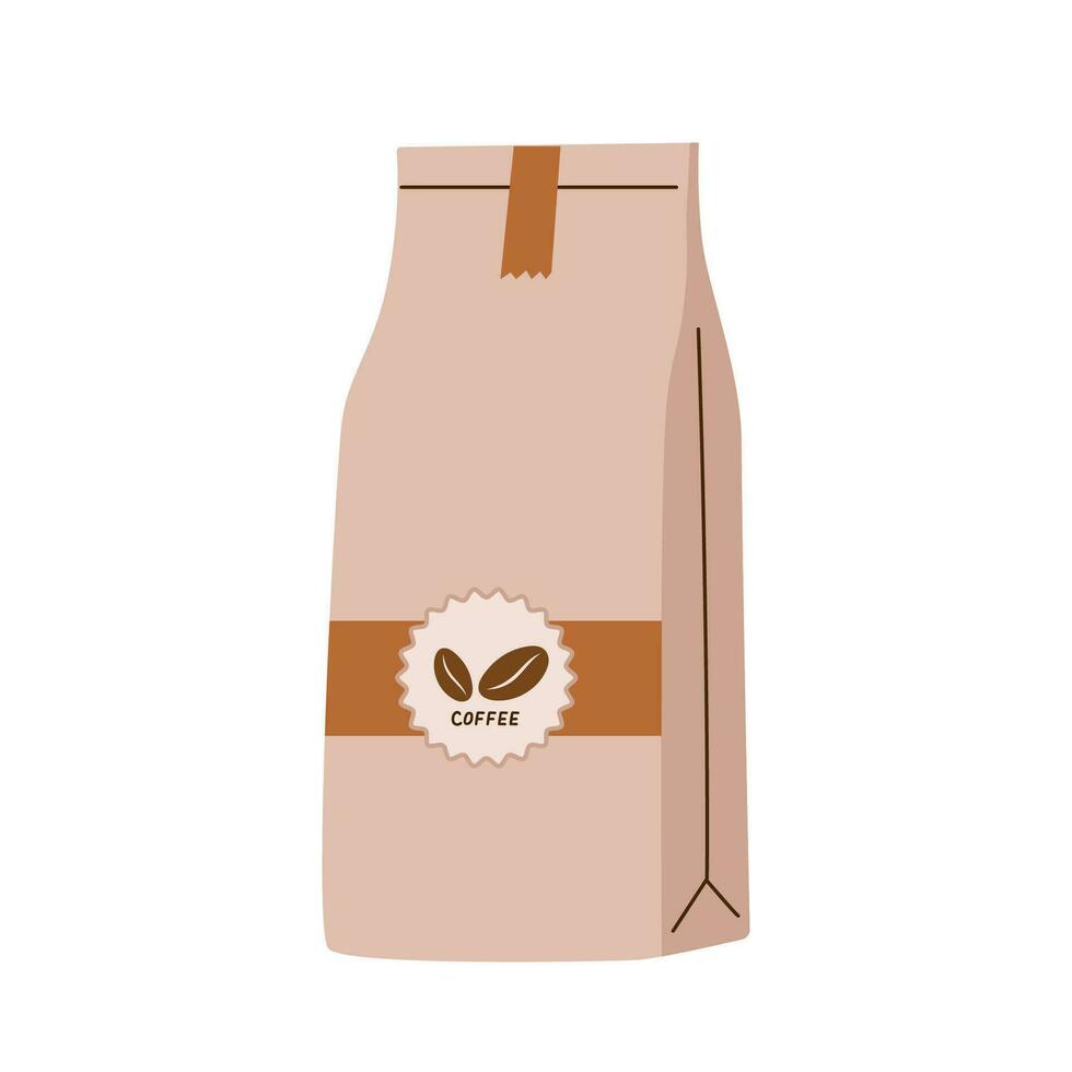 Coffee bean paper packaging vector illustration. Design element, icon for shop, cafe, package