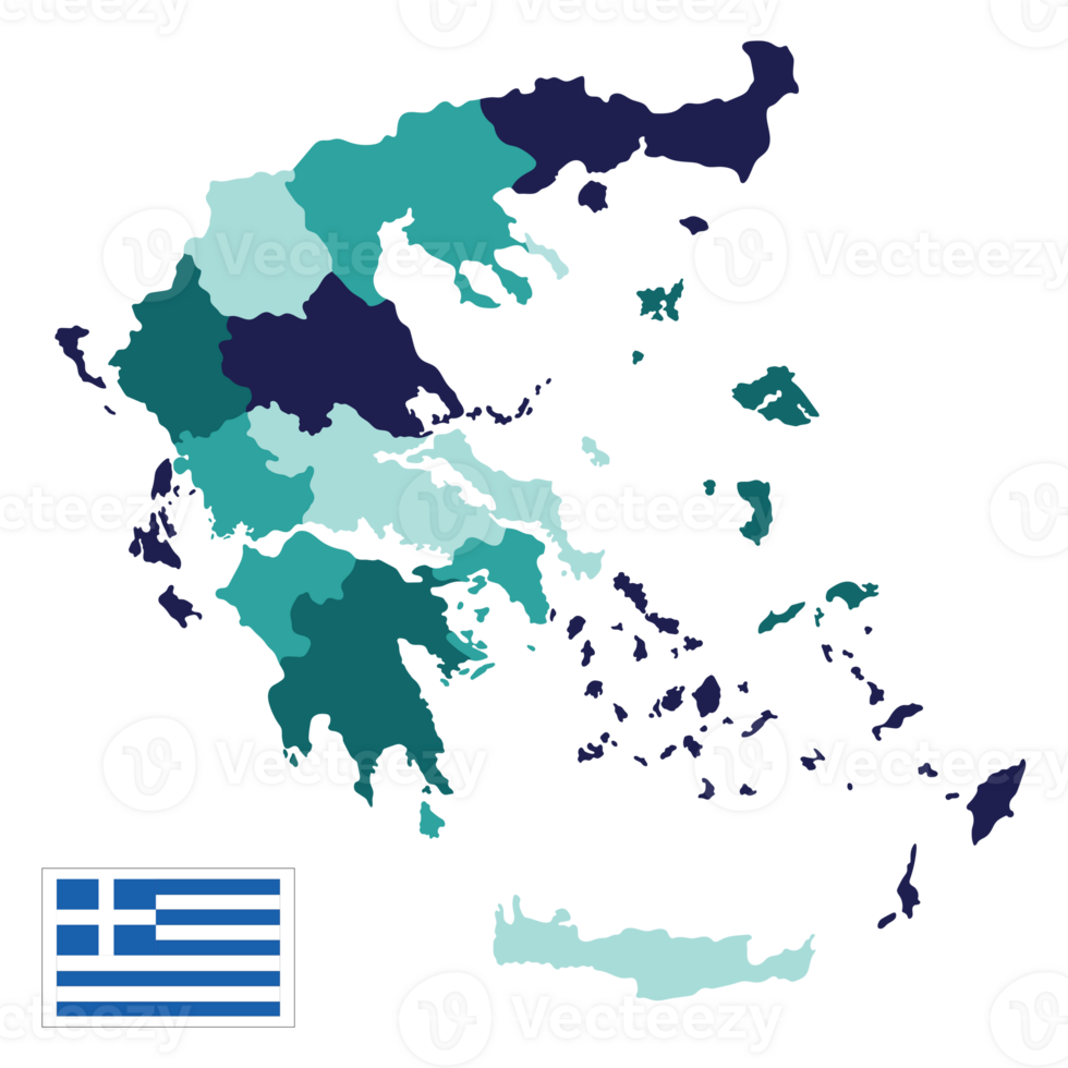 Greece map with main regions. Map of Greece and national flag png