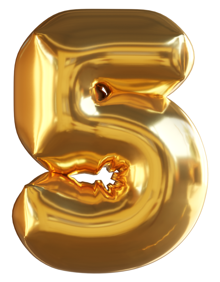 Golden balloon number 5 png