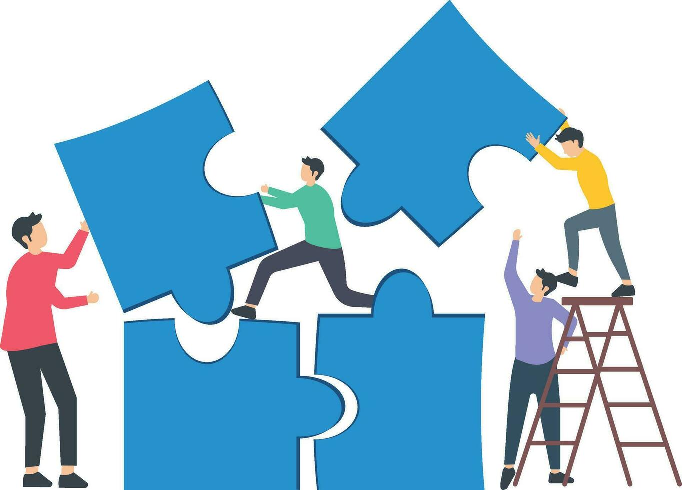 Work together, teamwork or collaboration to solve problems, team doing work for success together, partnership concept vector