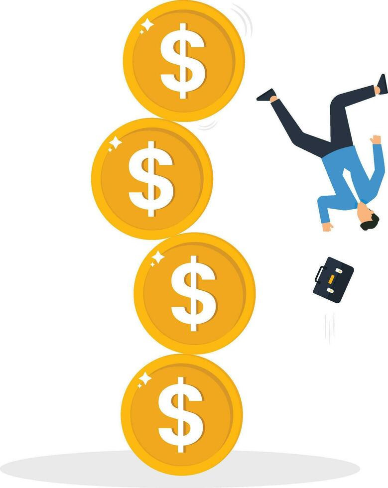 Financial instability, uncertainty or unstable investment market, risky situation or economic recession, crisis or bankruptcy concept vector