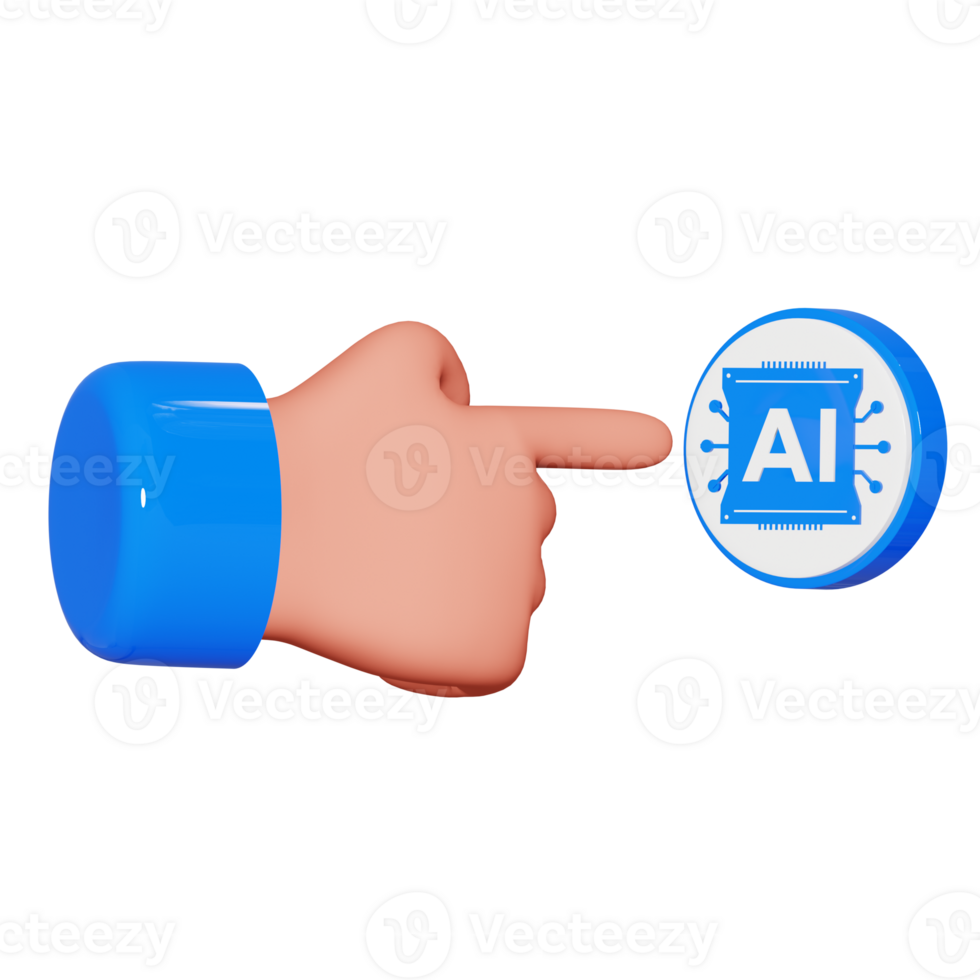 Button With Hand Artificial Intelligence 3D Icon png