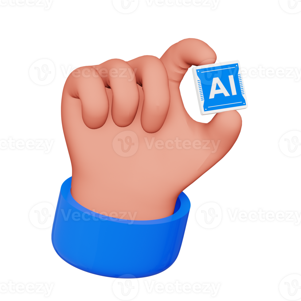 Hand Holding Chip Artificial Intelligence 3D Icon png