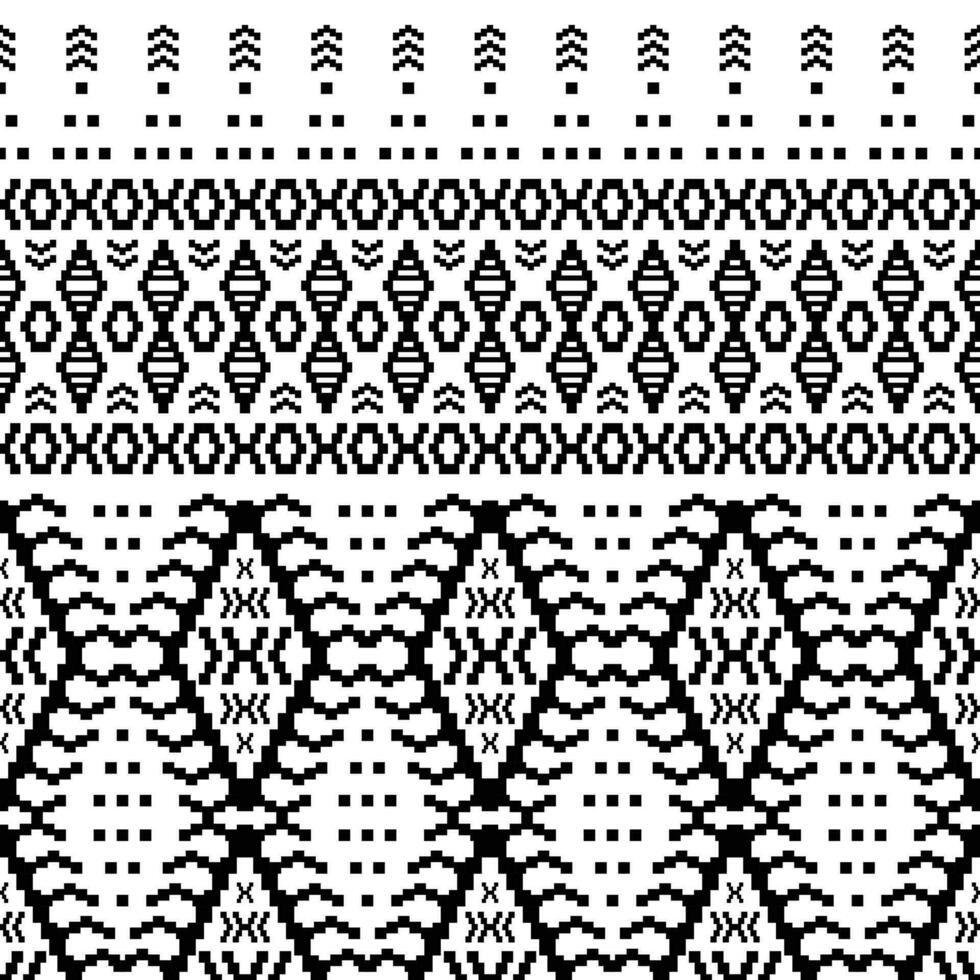 Seamless ethnic contemporary pattern in black and white colors. Tribal vector illustration with Native American pixel style. Design for fabric, textile, ornament, print, rug, boho, cover.