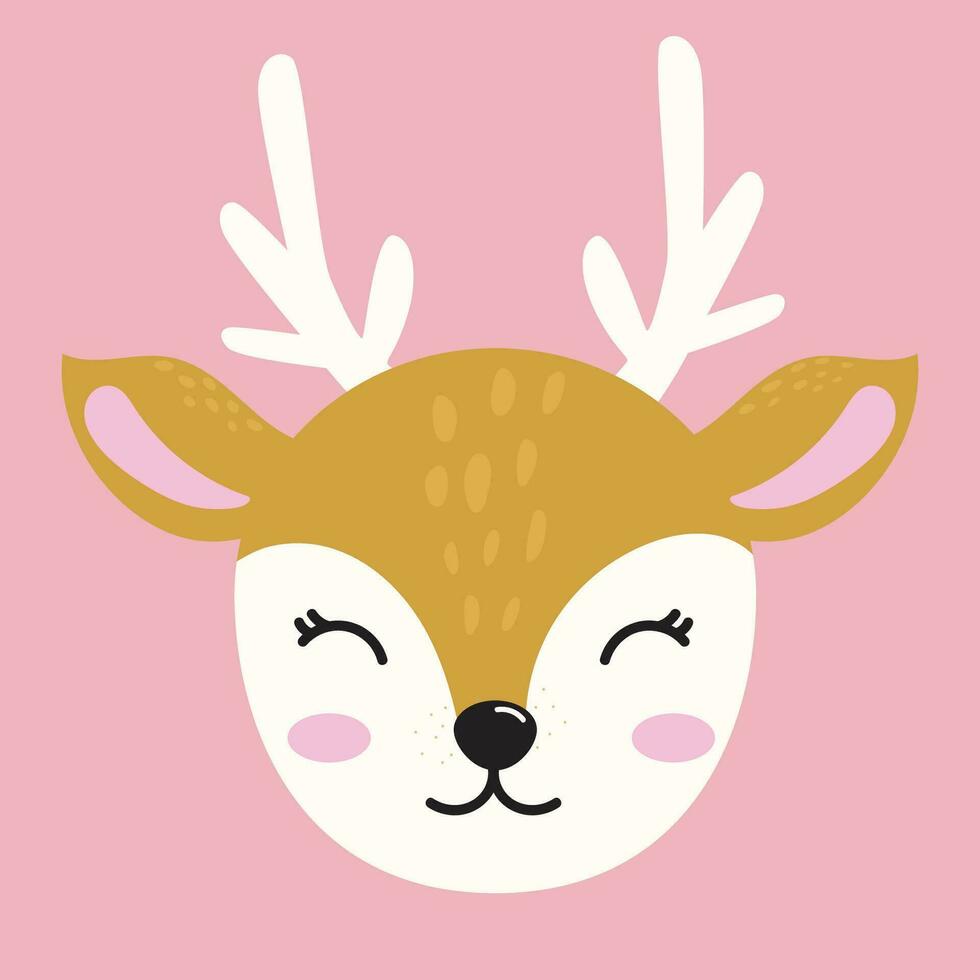 Cute muzzle deer. Vector illustration. Christmas. For use on postcards, printing.