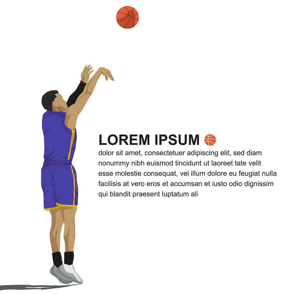 baloncesto jugador saltar Disparo plano diseño. vector ilustración