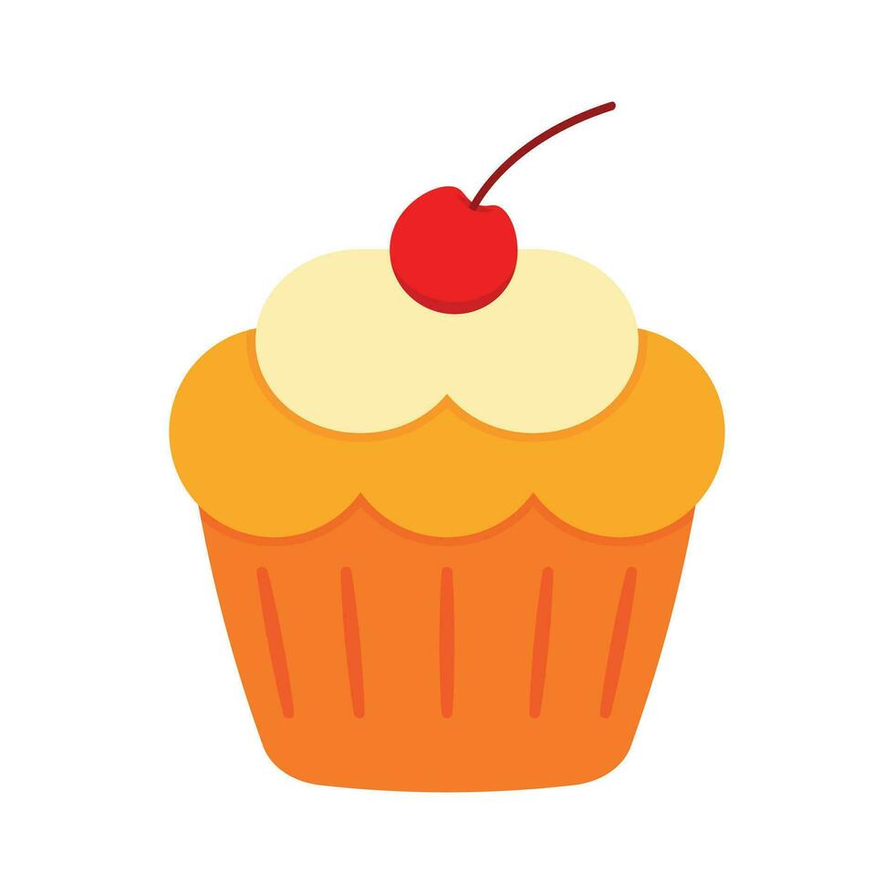 Cute Cupcake with Orange Tangerine Flavor Icon Cartoon Dessert Bakery Vector Illustration