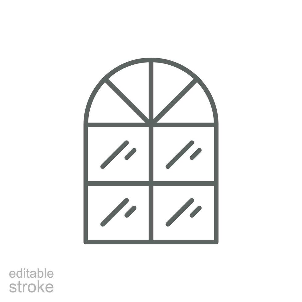 arco ventana icono. sencillo contorno estilo. ventana marco semi redondo a el arriba, antiguo, habitación, casa, hogar interior concepto. Delgado línea símbolo. vector ilustración aislado. editable ataque.