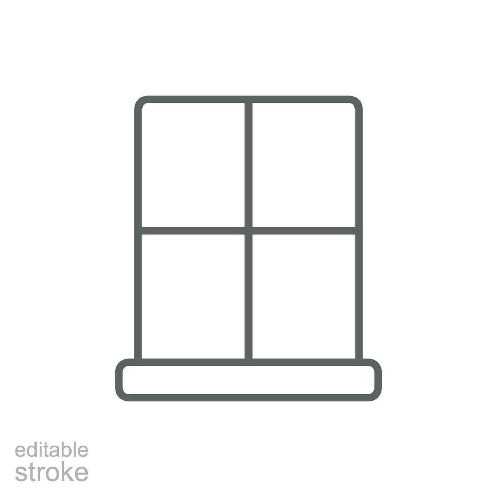 Window icon. Simple outline style. Window frame, square, construction, room, house, home interior concept. Thin line symbol. Vector illustration isolated. Editable stroke.