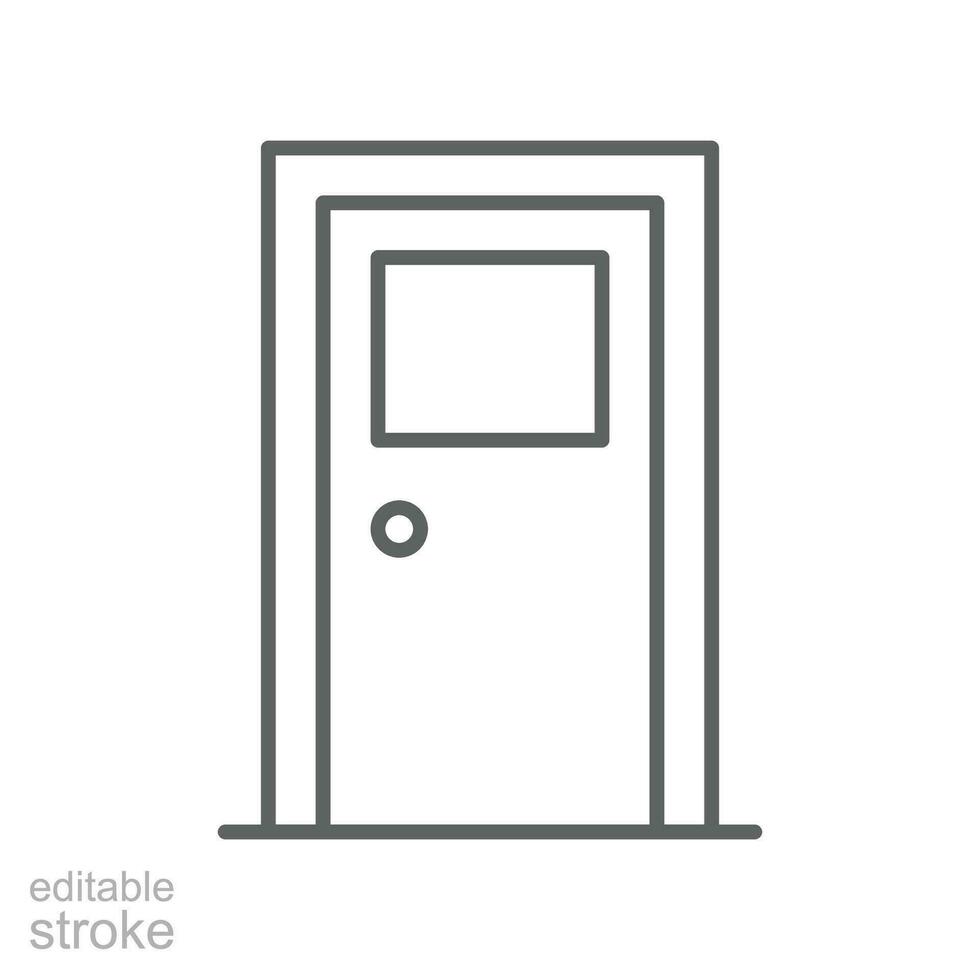 Door icon. Simple outline style. Front door with glass window, frame, construction, room, house, home interior concept. Thin line symbol. Vector illustration isolated. Editable stroke.