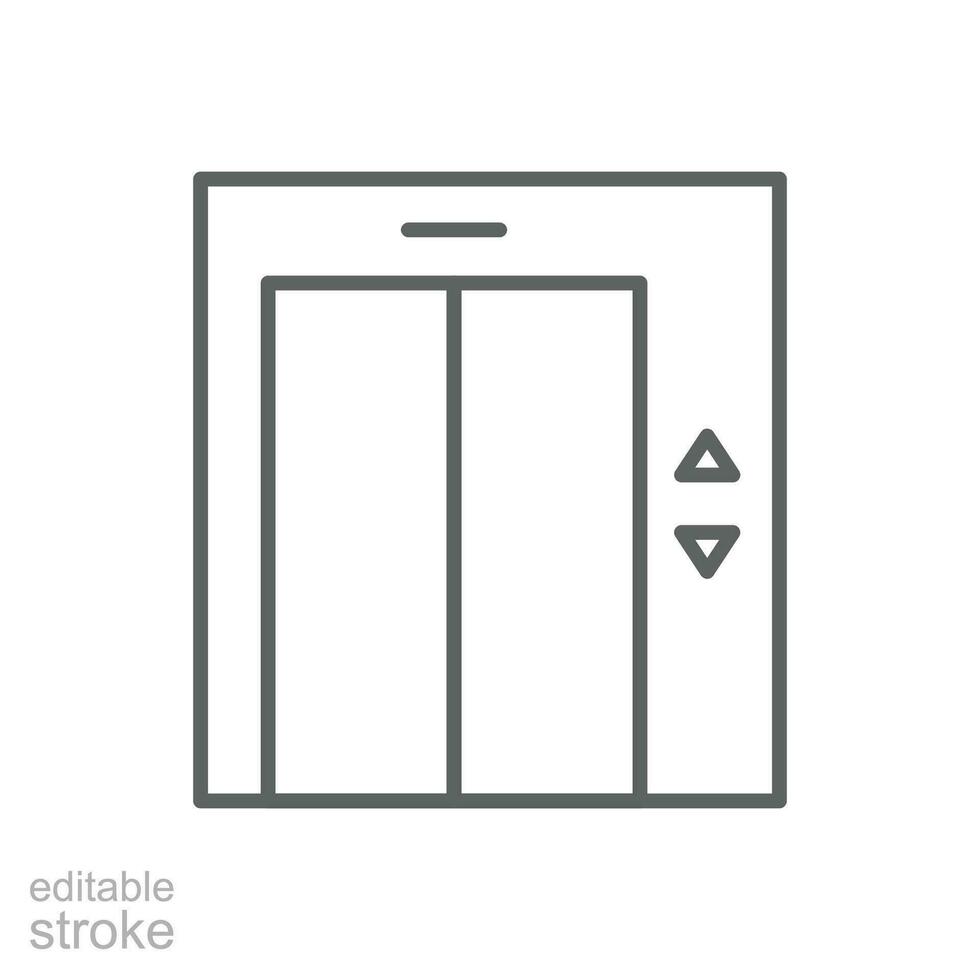 Elevator icon. Simple outline style. Lift door, pitch, button, lobby, corridor, panel up down, room, house, home interior concept. Thin line symbol. Vector illustration isolated. Editable stroke.