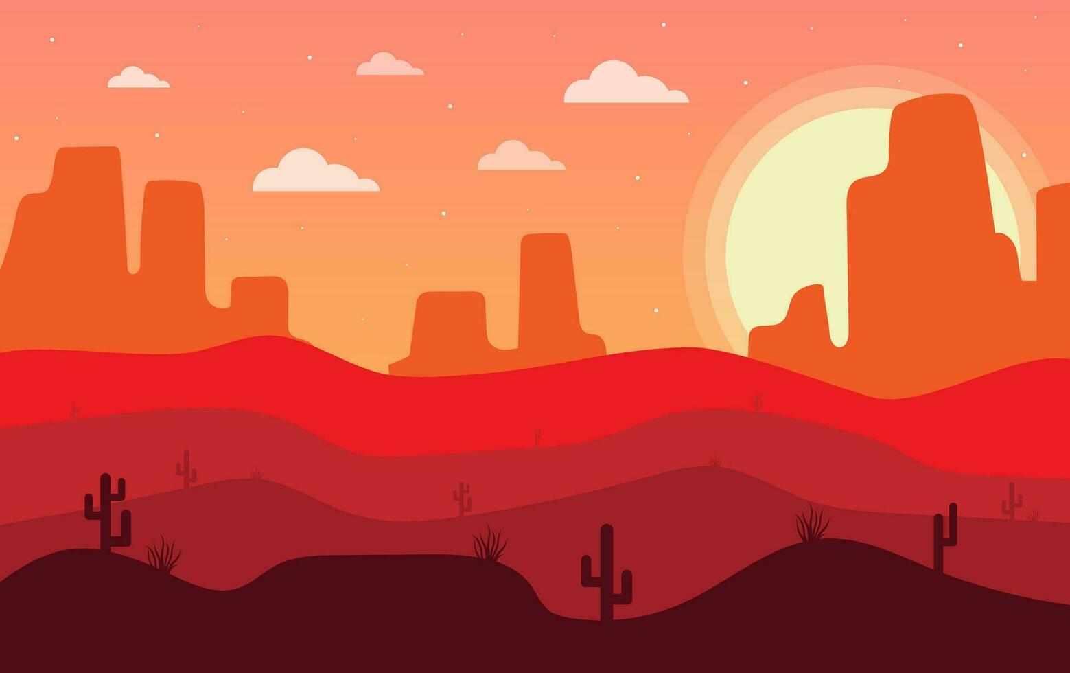 Desierto paisaje en verano. plano diseño. vector ilustración