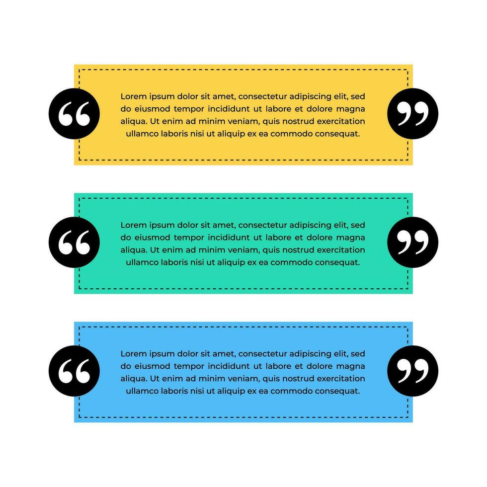 Set of three quote templates in different colors. Vector Illustration