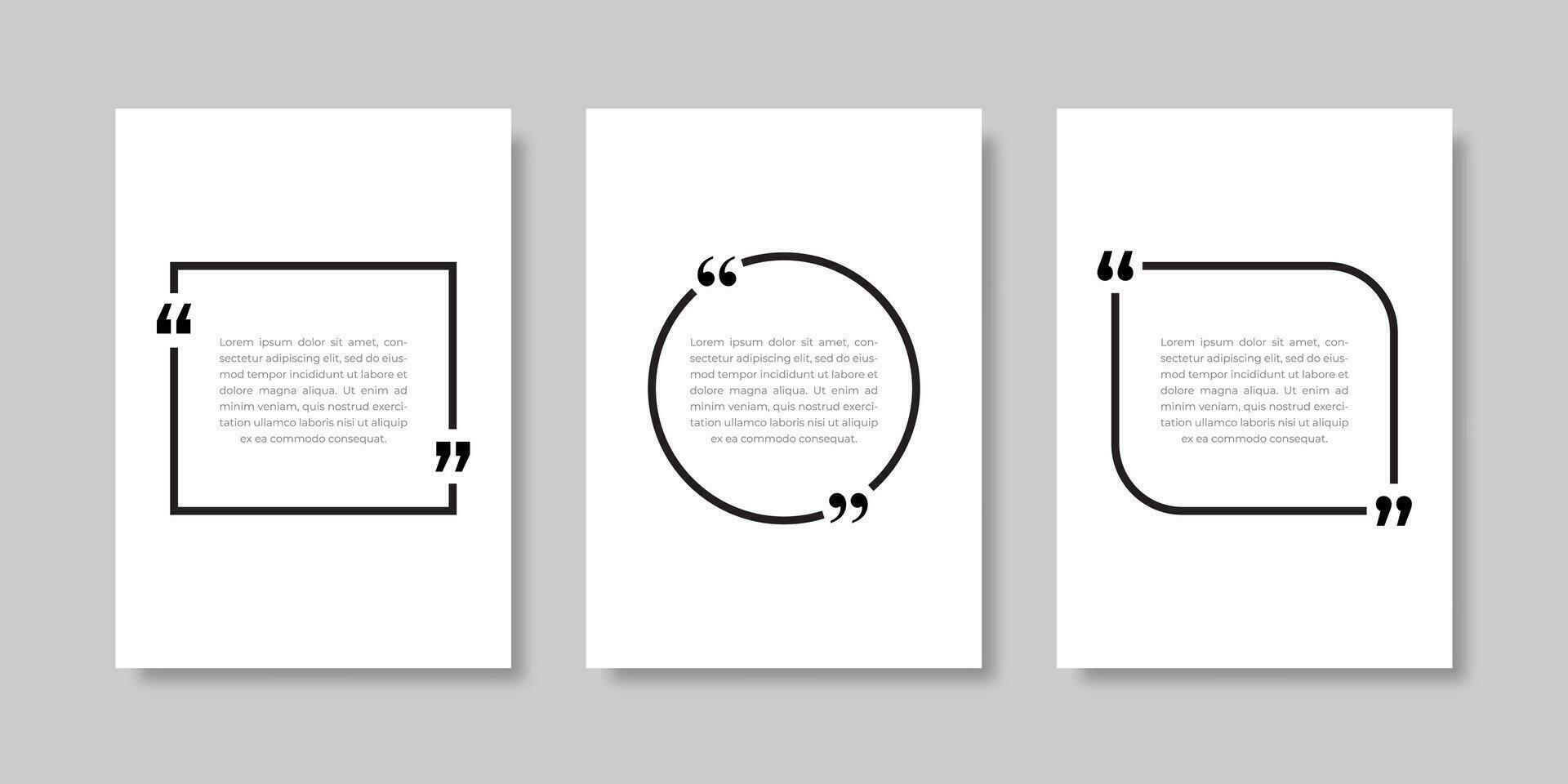 Template set of empty quote frames. Text in brackets, empty speech