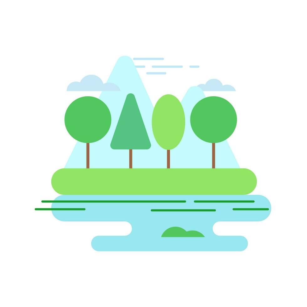 paisaje de montañas y arboles con plano diseño. vector ilustración