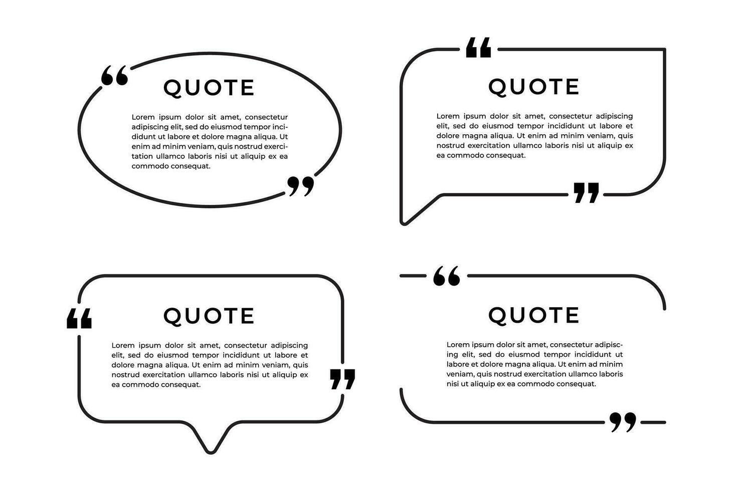 Set of speech bubble templates with communication quote frames. Vector illustration.