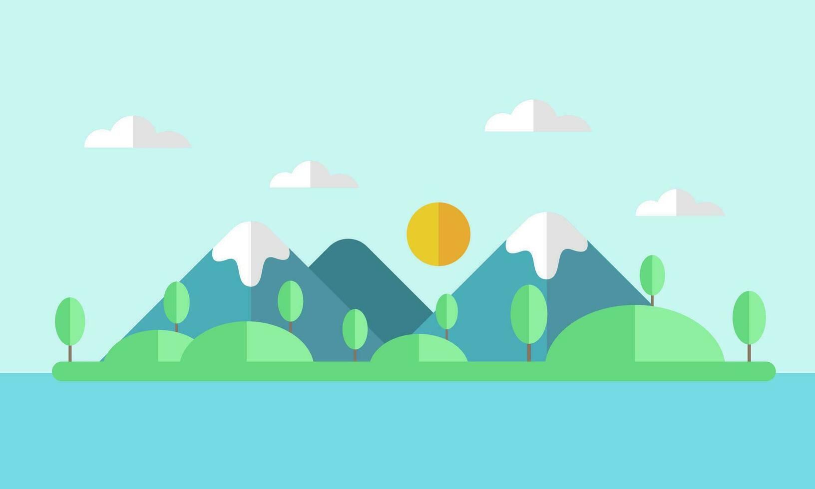 Mountain and sea views flat design. Vector illustration