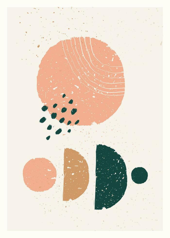 Abstract art minimalist poster. Scandinavian abstract geometric composition for wall decoration in natural earthy colors. Vector hand-painted illustration.