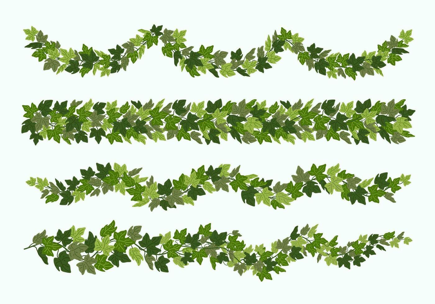 Ivy festoons and borders, green creeper decorative dividers isolated on white background. Vector illustration in flat cartoon style