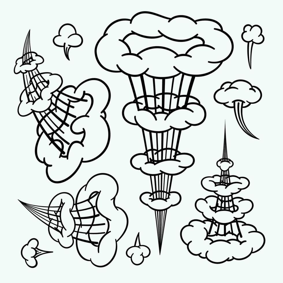 Comic clouds, cartoon vector clouds in line style isolated on light background. Vector illustration