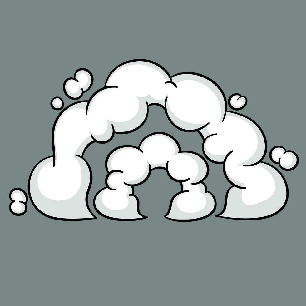 Comic cloud or smoke, cartoon vector motion effects, and explosions isolated on gray background. Vector illustration