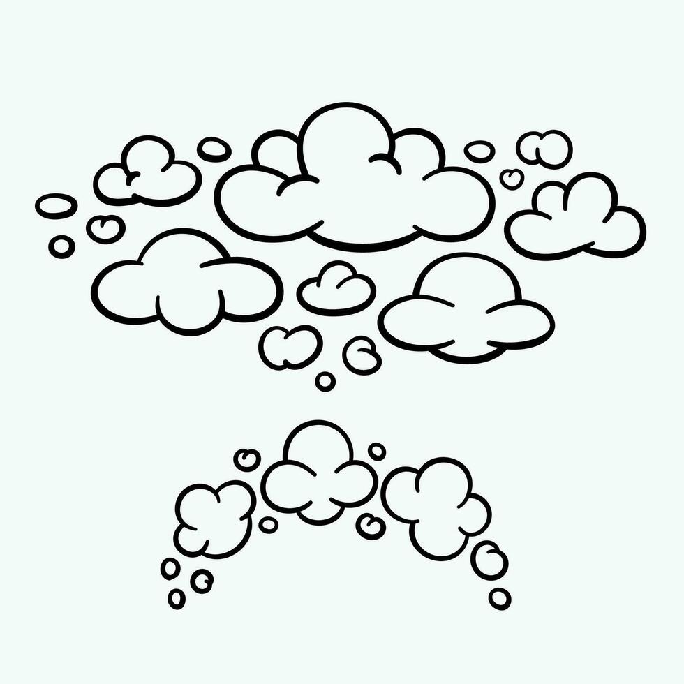 Comic clouds, cartoon vector clouds in line style isolated on light background. Vector illustration