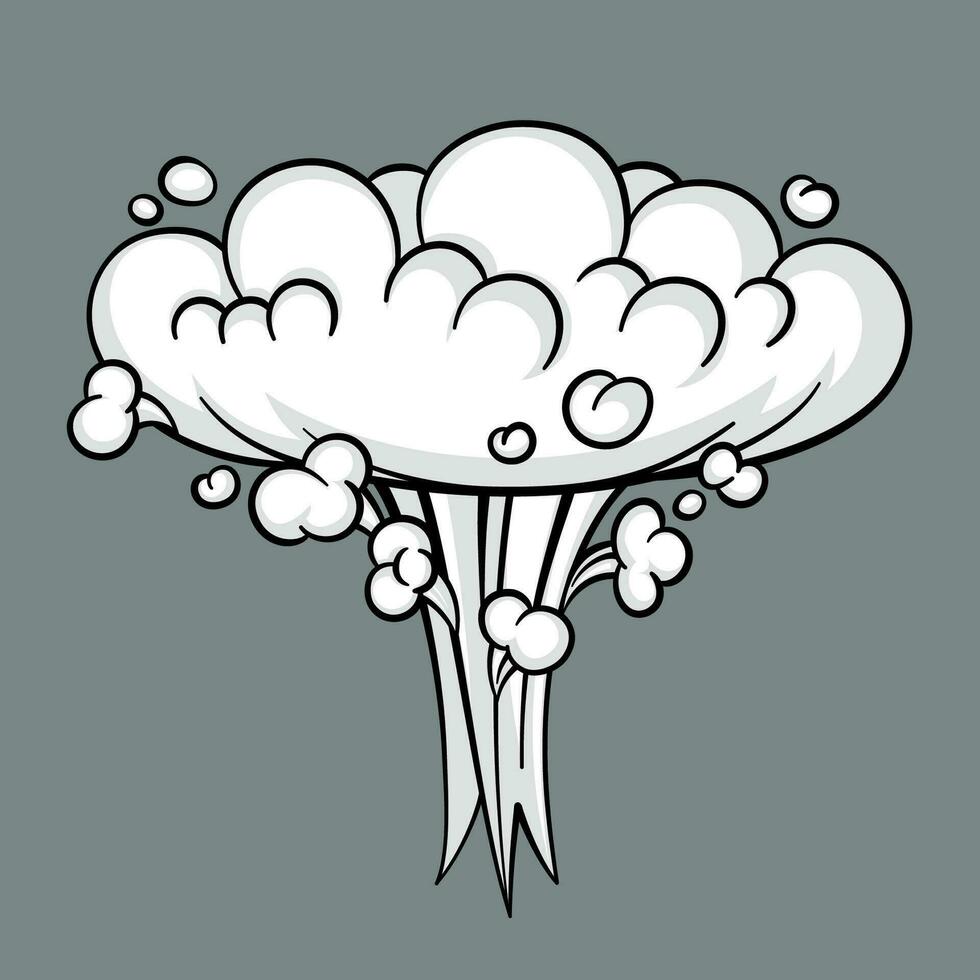 Comic cloud or smoke, cartoon vector motion effects, and explosions isolated on gray background. Vector illustration