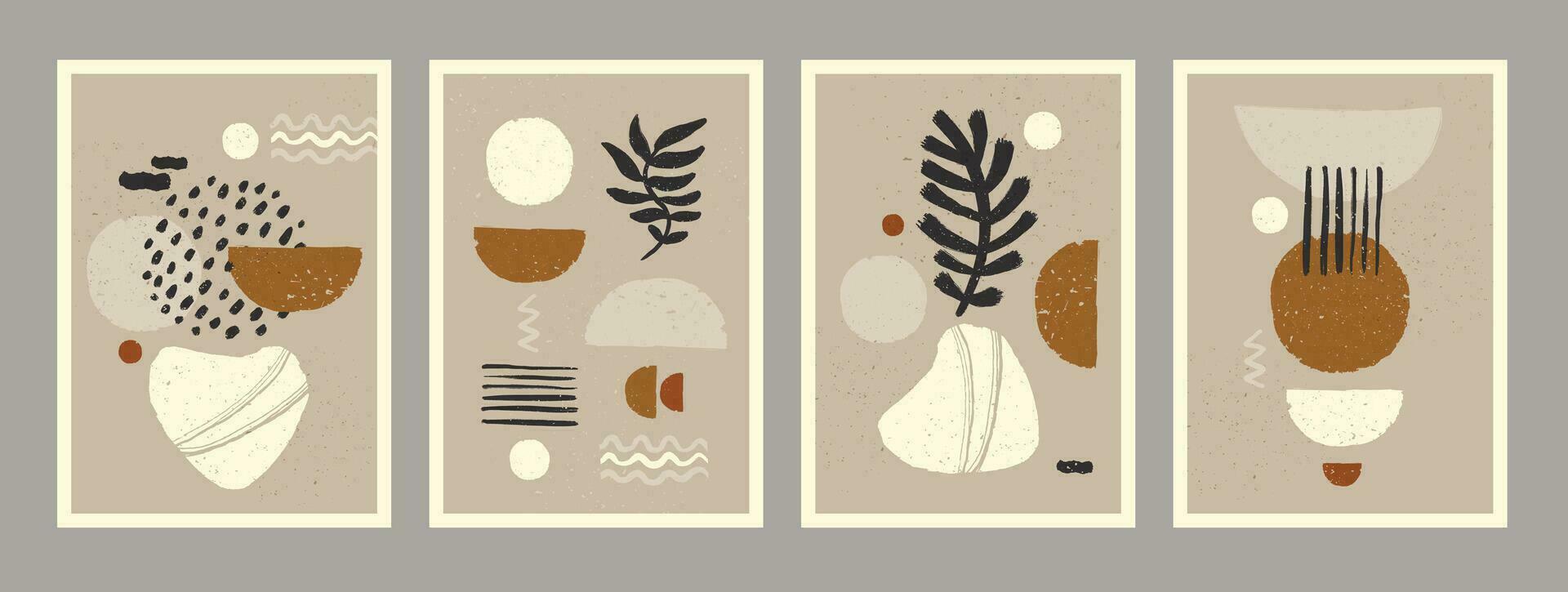 Abstract art minimalist posters set. Scandinavian abstract organic composition in natural earthy colors for wall decoration. Vector hand-painted illustration.