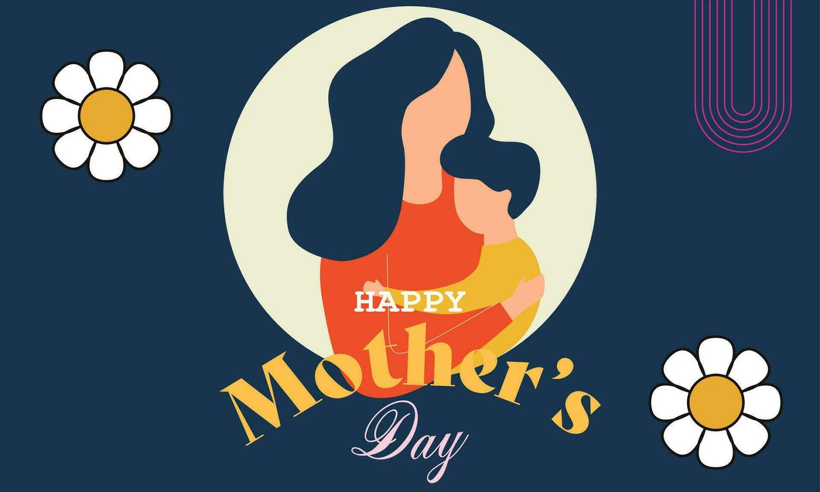 Happy mother's Day poster and banner template with cute illustration on classic background. Vector illustration for greeting card, shop, invitation